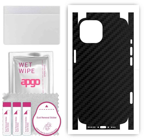 apgo Rückseite + Seiten Schutzfolie, Skin, kompatibel mit Apple iPhone 15, Hinten Displayschutzfolie aus Vinylfolie, kratzfest, einfache Montage - Schwarzer Kohlenstoff