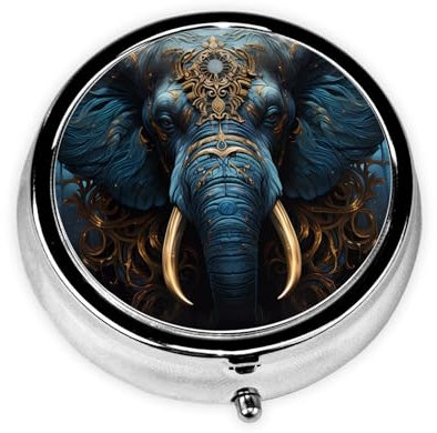 Pillendose aus Metall, 5,1 x 5,1 x 1,8 cm, Mini-Reise-Medikamentendose für Geldbörse, Tasche, unheimlicher Elefant bedruckt