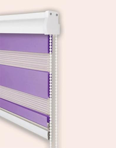 Zebra Roller Blind Half Blackout Curtain,Privacy Window Screen Dual Layer Fabric Curtain,Translucent Vision Window Shade for Bedroom Bathroom Office (Purple,90x150cm)