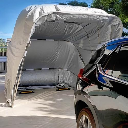 Carport Extérieur Garage Portable, Auvent De Voiture Semi-Automatique Abri De Voiture avec Cadre en Métal Robuste Et Anti-UV Résistant À La Neige Étanche Couverture(Dark Grey,19.3X8.2X8FT)