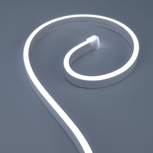 JOYLIT 24V Neon LED Strip 5M 6000K Kaltweiß Aussenbereich, 6x12MM Flexible LED Streifen Neon Weiß IP67 Wasserdicht, CRI 90+ Sehr Hell LED Band für Küche, Terrasse (Keine Stromzufuhr)