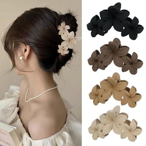 4 Stück Blume Haarklammer 11cm Matte Haarspangen Große Hawaiian Haar Blume Clip Haar Rutschfestes Jaw Clips Haarschmuck Starker Halt Kopfschmuck Haarstyling Zubehör für Frauen Mädchen