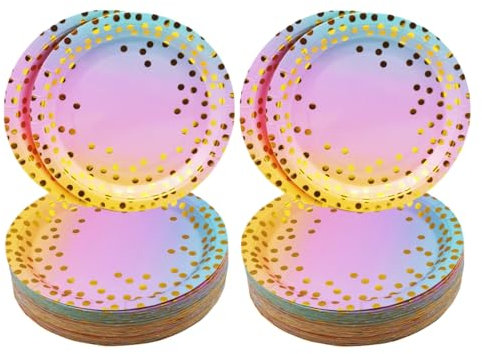 CEILIWEN Piatti di Carta Colorati Arcobaleno, 17,8 cm, Usa e Getta, Per Feste e Bambini