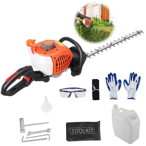 26cc Petrol Hedge Trimmer, Hedge Trimmer Petrol Powered, 2-Stroke Petrol Hedge Trimmers with 60cm Dual Action Blade, Petrol Powered Hedge Cutter for Trimming Garden Hedges and Bushes