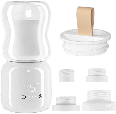 Portable Bottle Warmer,USB Rechargeable,Milk Warmer Baby with 4 Adapters,Display,4 Temperature Adjustable for Travel Compatible with MAM 53mm,Nuk,Medela