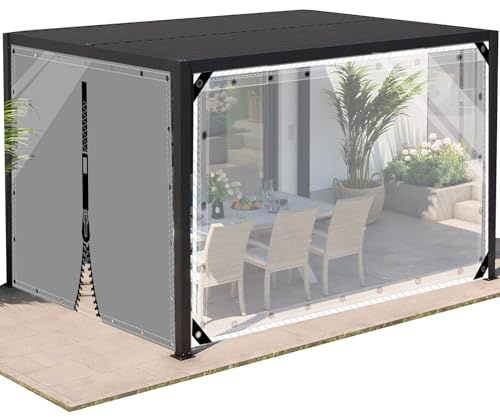 AMXFS Outdoor Vorhang mit Ösen Wetterfest Plane aus PVC H1,8m*L3,6m Windschutz Regenschutzplane Terrassenplane 0,5mm Planen outdoorvorhänge für Pavillon Wintergarten,Transparent