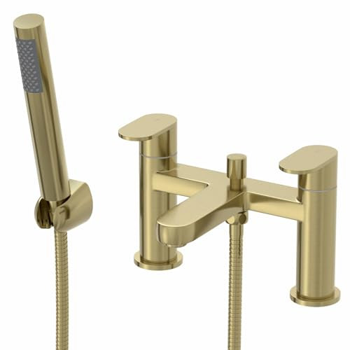 Architeckt® Lund Bathroom Bath Shower Mixer Tap Handset Hose Attachment Twin Lever Handle for Bathtub Modern, Brushed Brass