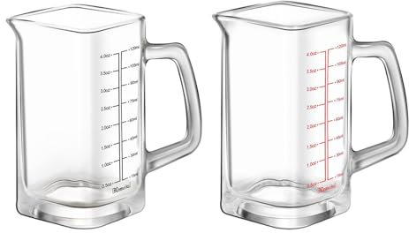 Shidongbla 120ml Glass Measuring Jugs, Clear Glass Measuring Cup, with Handle, for Milk,Coffee,Cocktail,Whiskey,Tequila (Red Black)