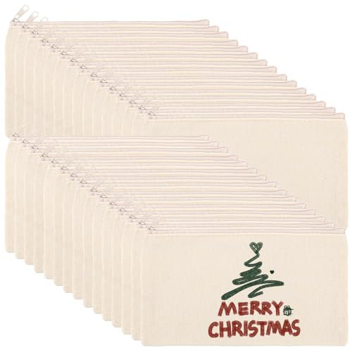 JMIATRY 30 Stück DIY Blanko Stoffbeutel Mit Reißverschluss Beige, 12 x 21cm Klein Stoffbeutel Zum Bemalen, Kosmetiktasche zum Bemalen, Stoff Federmäppchen, Tasche Zum Bemalen Kinder