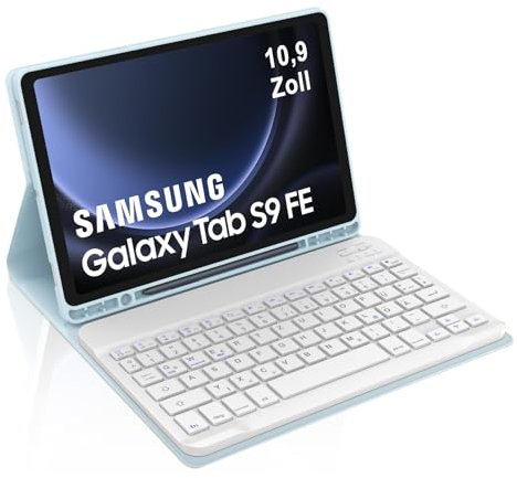 Occtingkind, Tastiera per Samsung S10 FE Custodia con Tastiera per Samsung Galaxy Tab S10 FE 10.9 Pollici 2025, Tastiera Magnetica Rimovibile Bluetooth Layout Tedesco QWERTZ, USB C, Blu Cielo