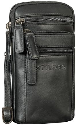 STILORD 'Mikael' 3-in-1 Borsa a Petto in Pelle per Uomo - Marsupio, Tracolla, Porta Smartphone - Elegante Custodia in Cuoio per Uomini, Colore:nero