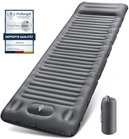 JEMULICE Isomatte Camping Selbstaufblasend, 12CM Verdicktes Luftmatratze Camping mit Fußpresse Pumpe & Kissen, Kleines Packmass Wasserdicht Schlafmatte Kompakte und Leichte für Outdoor