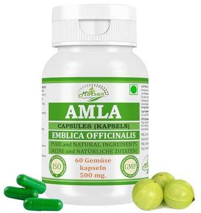 Amla (Emblica Officinalis, Amalaki) Capsules | 500 mg. - 10:1 Potent Extract | Ayurvedic Herbal Supplement | 60 Vegan Capsules for Men & Women (Pack of 1 Bottle)