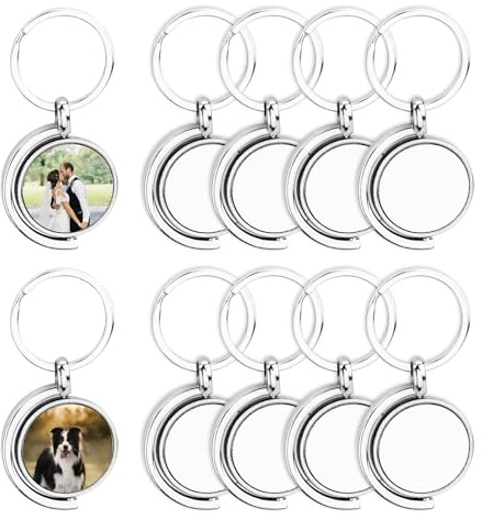 Diakey Lot de 10 porte-clés vierges en métal par sublimation - Rotation à 360° - Double face - Transfert de chaleur - Porte-clés avec porte-clés