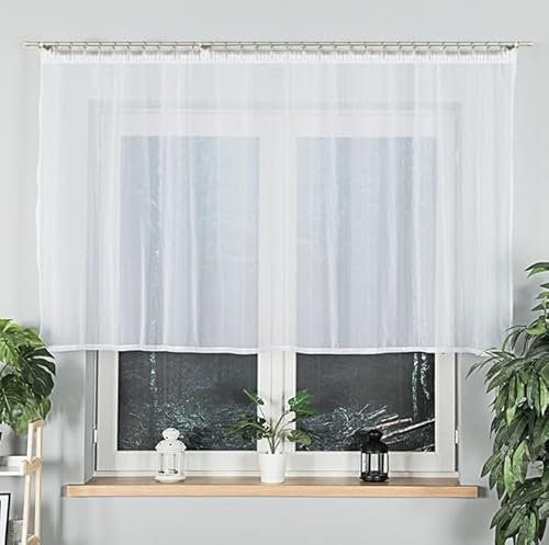 Gardinen Vorhangen Weiß Voile 300x110 cm (BxH) Voile-Gardine Kräuselband Wohnzimmer Küche Schlafzimmer Schiebevorhänge