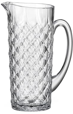 Crystal Bohemia Wasserkrug - 1,15 l, spülmaschinenfest, kristallklar, kratzfest, funktional - Glaskaraffe mit Deckel für Wasser, Saft, Eistee & Kaltgetränke - Ideal für Zuhause, Büro & Feste