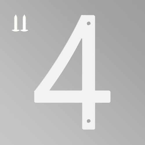 4 Inch White House Numbers for Outside, Metal Letters for Outdoor Signs, Anti-rust Aluminium House Address Letters for Front Door, Office, and Garden Decoration (Number 4)