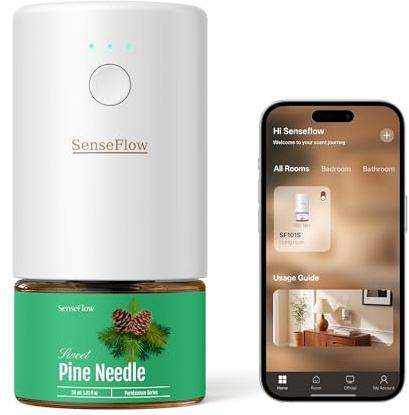 SenseFlow Aroma Diffuser für Ätherische Öle Smart WiFi SF101S Pro, Wasserloser Ultraschall Duftstecker Raumduft, 100% pflanzlich Lufterfrischer, 120 Tage Aroma für Zuhause bis zu 100m² - Kiefernnadeln