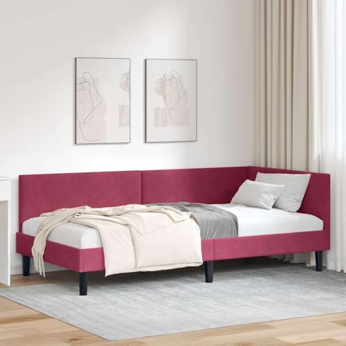 vidaXL Velvet Corner Bed Frame for Bedroom Modern Design Engineered Wood Adjustable Headboard Simple Style
