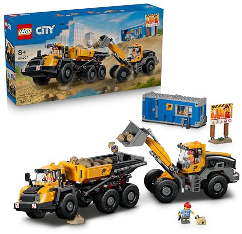 LEGO City Dump Truck & Front End Loader Toys - Construction Site Vehicles w/Working Functions & 3 Minifigures - STEM Birthday Gift for 8+ Year Old Boys - 60494