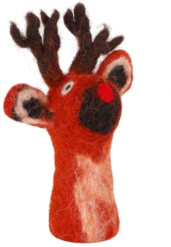 GURU SHOP Handgemachte Fingerpuppe aus Filz - Rentier 2, 13x4x3 cm