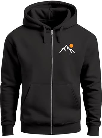 Neverless® Herren Sweatjacke mit Kapuze Logo Print Berge Wandern Zipjacke Zip-Hoodie Männer Outdoor Fashion Streetstyle