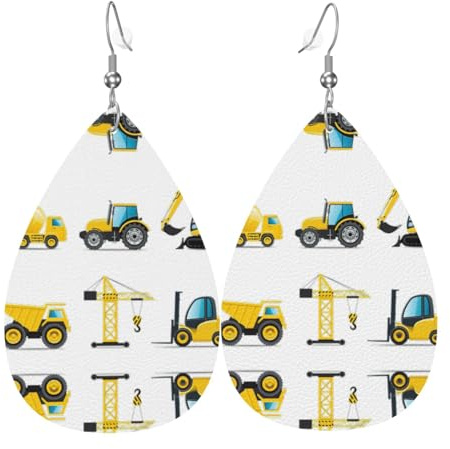 Cartoon-Ohrringe für schwere Maschinen, LKW, Leder, baumelnd, tropfenförmig, leicht, Schmuck, Geschenke für Frauen und Mädchen