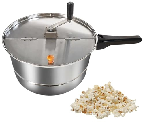 Popcorn-Maker, manuelle Rühr-Popcorn-Maker-Maschine, antihaftbeschichtete Edelstahl-Herdplatte, Topf mit Griff und Deckel, Dekoration für Zuhause