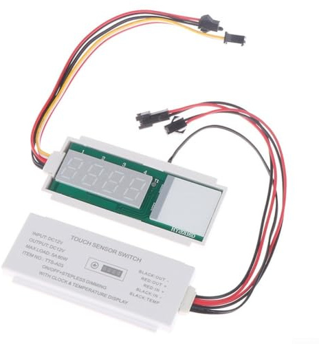 12 V Touch-Sensor-Schalter für Smart-Spiegel mit Uhr- und Temperaturanzeige, stufenloses Farbdimmen, DC 12 V Eingang, max. Belastung 5 A, 60 W (doppelt)