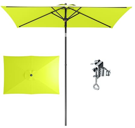 PHI VILLA Parasol rectangulaire avec pince - 210 x 140 x 220 cm - Inclinable - Résistant au vent - Stable à emporter - Protection UV50+ - Pour balcon, terrasse, balustrade, table