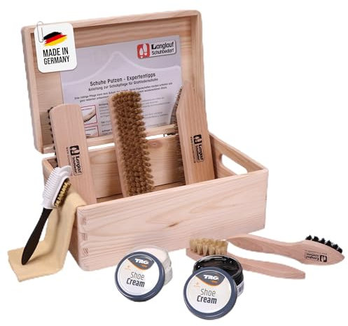 Langlauf Schuhbedarf Kit de cirage de chaussures 9 pièces Verona I Kit de cirage pour chaussures avec boîte I Set de cirage avec boîte, marron