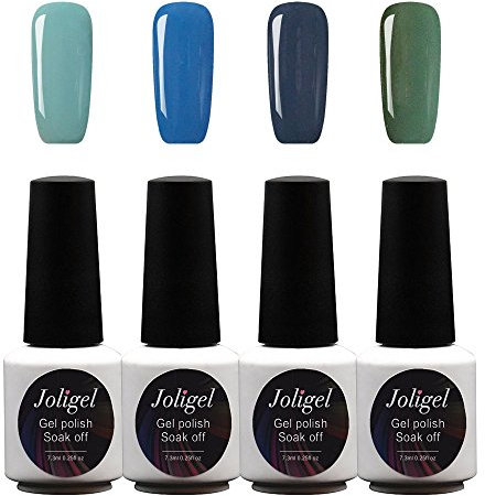 JOLIGEL Nagel Gels Lacke UV LED Nagellack Set 4pcs 7,3 ML Soak Off Semi-Permanent für Maniküre, 4 Pastellfarben, Ungiftig Naturharz, 12 (Türkis/Retro Blau/Teal Grey/Emerald Green)