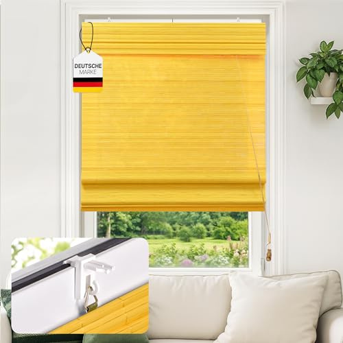 Victoria M. Klemmfix Bambus Raffrollo Sonnenschutz Sichtschutz Rollo Seitenzugrollo ohne Bohren, für Fenster und Türen, 70 x 220 cm, Bambus