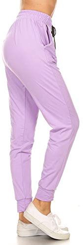 Leggings Depot Women's Relaxed-fit Jogger Track Cuff Sweatpants with Pockets for Yoga, Workout, Lilac, Large