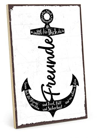 TypeStoff Holzschild mit Spruch – FREUNDE SIND EIN HAFEN – im Vintage-Look mit Zitat als Geschenk und Dekoration zum Thema Freundschaft - HS-00408