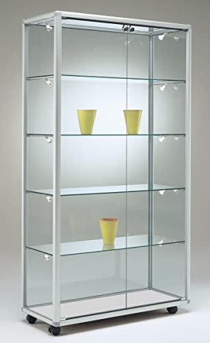 MHN Glasvitrine T 42,5 x B 79 x H 184,5 cm - breite Glas Standvitrine abschließbar - große Ausstellungs-Vitrine - LED-Beleuchtung
