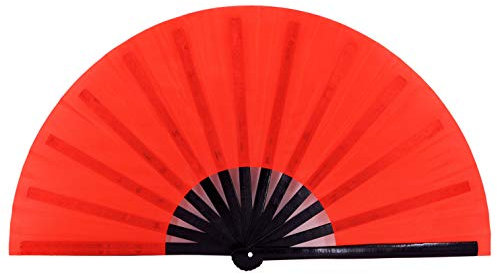 Amajiji Large Rave Folding Hand Fan for Men Women, Chinese Japanese Bamboo Fan Handheld Folding Fans Festival Fan Gift Fan Craft Fan Folding Fan Dance Fan (Red)