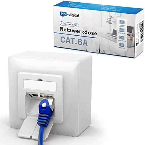 hb-digital 1x prise réseau CAT 6a pour câble d'installation CAT.8 CAT.7 CAT.6A CAT.6 CAT.5 avec 2X port RJ45 | Prise combinée montage en surface/montage EIA/TIA 568A&B 8P8C Gigabit Ethernet