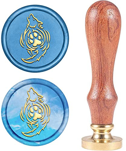 craspire Wolf Wachs-Siegel-Stempel, Tier Siegelwachsstempel Retro Holzstempel Wachssiegel 25 mm Abnehmbar Messingdichtung Holzgriff Für Umschlag Einladung Hochzeit Verschönerung Flasche Dekoration