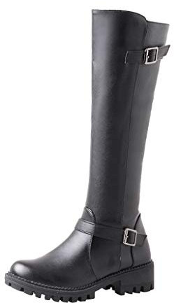 Stivali Donna Invernali al Ginocchio E Plateau Stivaletti con Tacco Largo Scarponcini Ragazza Inverno Pelle Polacchine Boots Zeppa Stivaletto Scarpe Eleganti con Tacco (35,Nero)