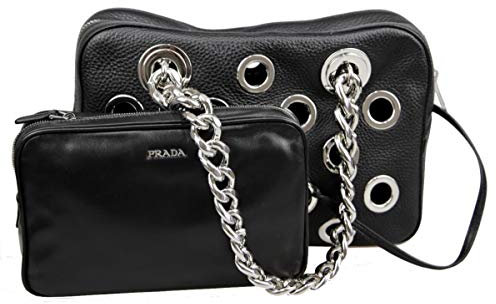 Prada Damen Schwarz Leder Schultertasche 1BB017