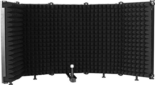 Depusheng Faltbares Mikrofon Isolationsschild Studioaufnahme Live Übertragung 5 Panel Popfilter Einstellbarer Mikrofonisolator mit hoher Dichte, Schwarz