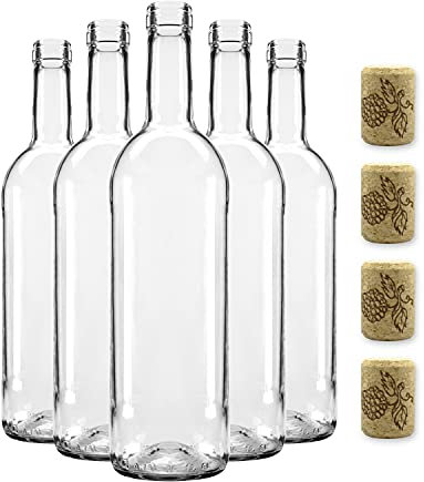 Weinflaschen Leer 750ml mit Korken 15er Set, Sehr Haltbares Glasflaschen mit Korken für Wein, Universal Flaschen für Ferschiedene Getränkearten, Elegantes Glas, Vorratsflaschen Glas