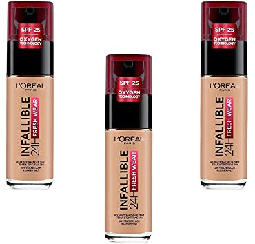 L'Oréal Paris Grundierung Infaillible 24H Fresh Wear Make-up 235 Honey, 3er Pack (3 x 30 ml)