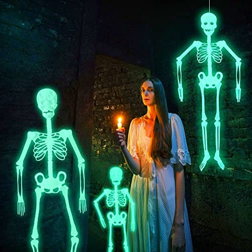 2PCS Skelett für Halloween Deko - Leuchtender volle menschliche körper schädel Gruselige Friedhofsdeko für Halloween volle menschliche körper Horror Skeleton hängen Ornament für spaßhaus dekor