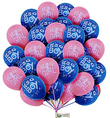 30,5 cm große Luftballons mit Aufschrift It's a Boy und Girl, aus Latex, ideal für Geburtstagsparty-Dekoration, Packung mit 25 Stück, mit 50 m langem Band, verschiedene Farben