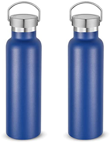 Volhoply 600ml Bottiglia in Acciaio Inox con Manico 2 Confezioni, Borraccia Termica Isolata Senza BPA, Bottle a Doppia Parete, Bottiglie Sportive per Bambini,Scuola(Marina Militare, 2 set)