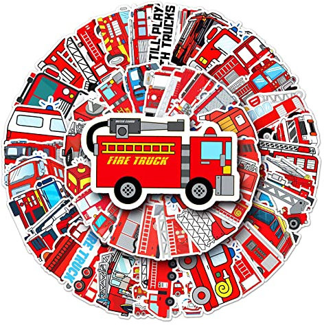Feuerwehrauto Aufkleber für Laptop(50 PCS),Geschenk für Kinder Teens Erwachsene Jungen,fire Truck Stickers wasserdichte Vinyl Aufkleber für Scrapbook,Skateboard,Auto,Gepäck