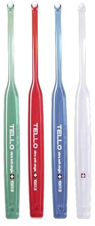 5x TELLO 1007.5 Single Ultra Soft - Einbüschelbürste für Erwachsene mit super weichen abgerundeten NOLLEX® Borsten -Zufällige Farbe