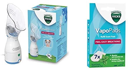 Vicks Sinus Inhaler - Sinus relief - Ease coughs, colds or blocked noses - Adjustable steam control - VH200 & VapoPads Menthol - Scented pads with essential oils - 7 pack - VH7